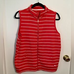 Liz Claiborne EUC red/white striped cotton zip up vest Size Large